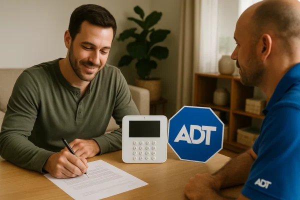 Persona contratando alarma de ADT