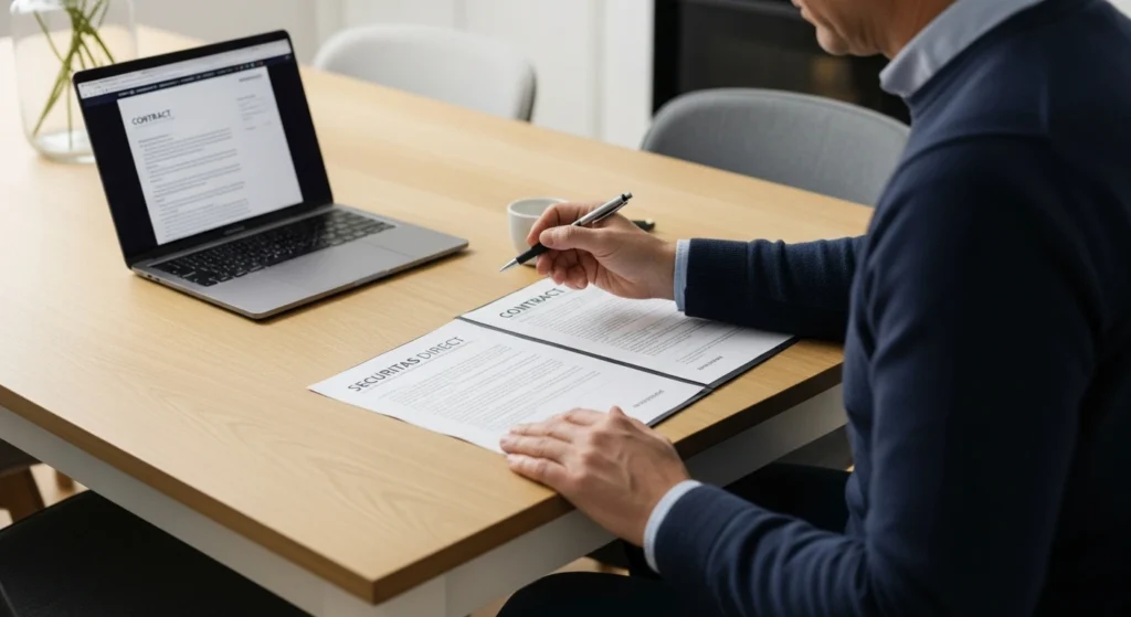 Persona revisa el contrato de Securitas Direct
